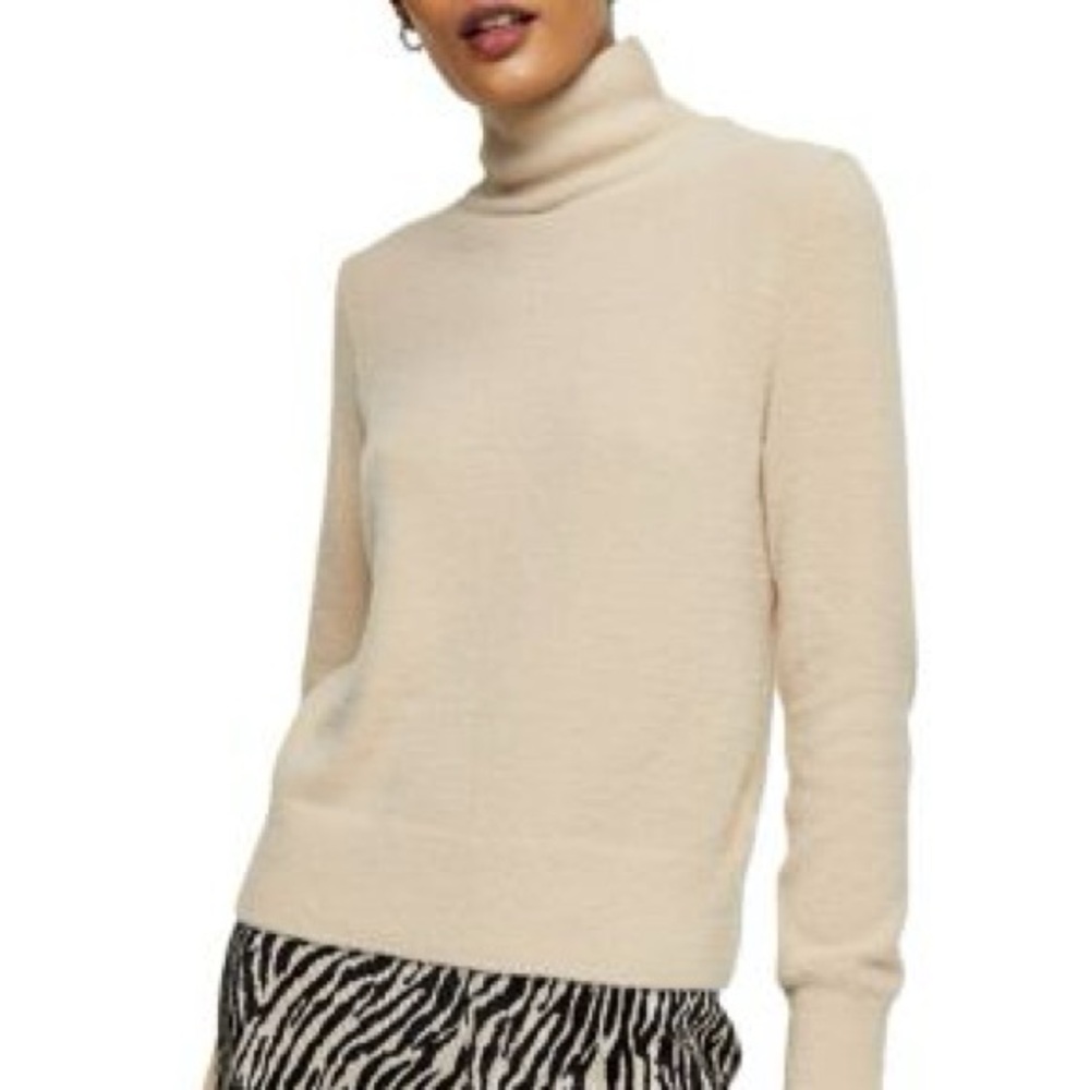 Topshop Cream Fuzzy Turtleneck Sweater